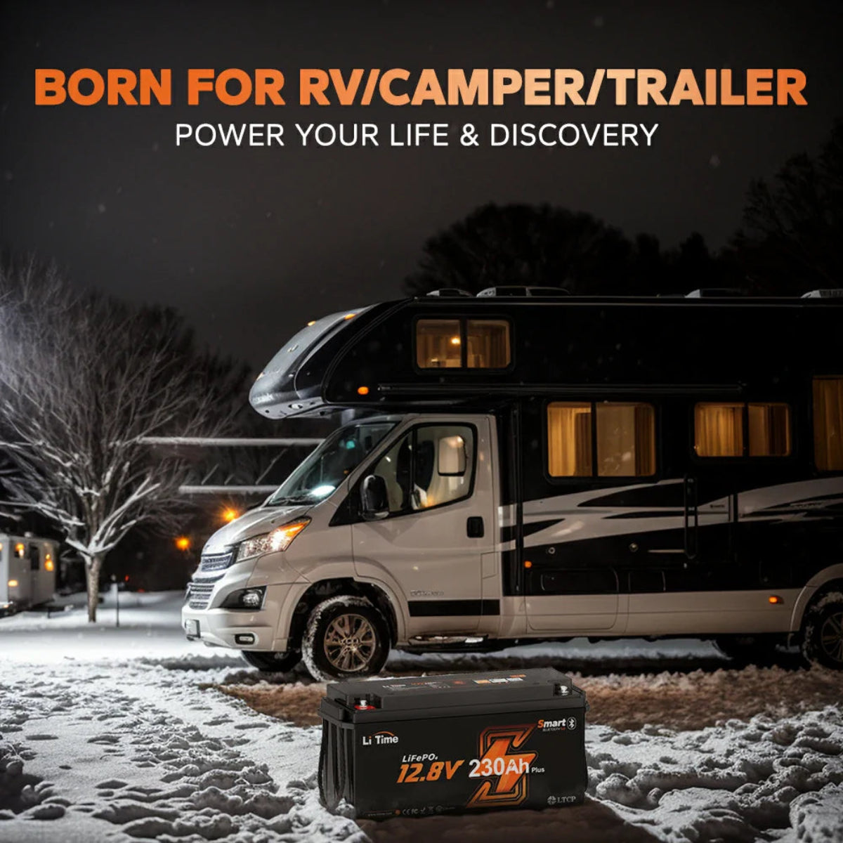 Litime 12V 230Ah battery, working in the snow, with the ability to power an RV, camper or trailer
