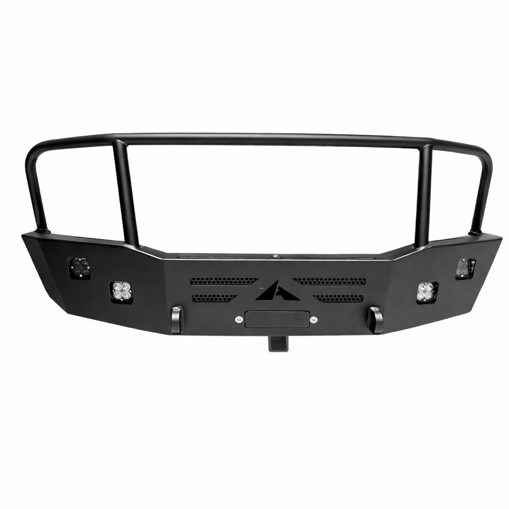 Aluminess front bumper for 2003+ Chevy Express and GMC Savana isolated on a white background