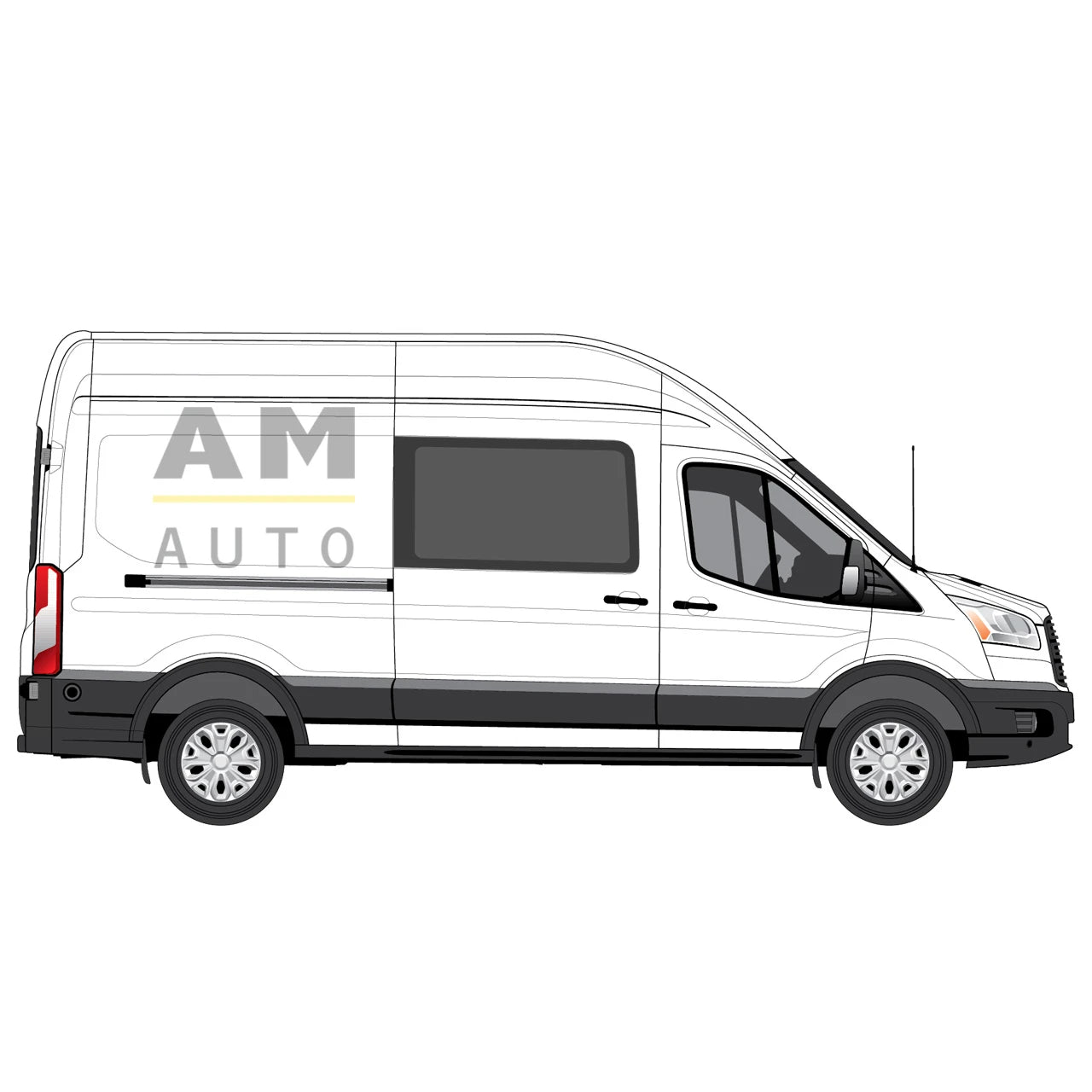 AM Auto FT14-RS1 Ford Transit Passenger's Side Bonded Sliding Door Window