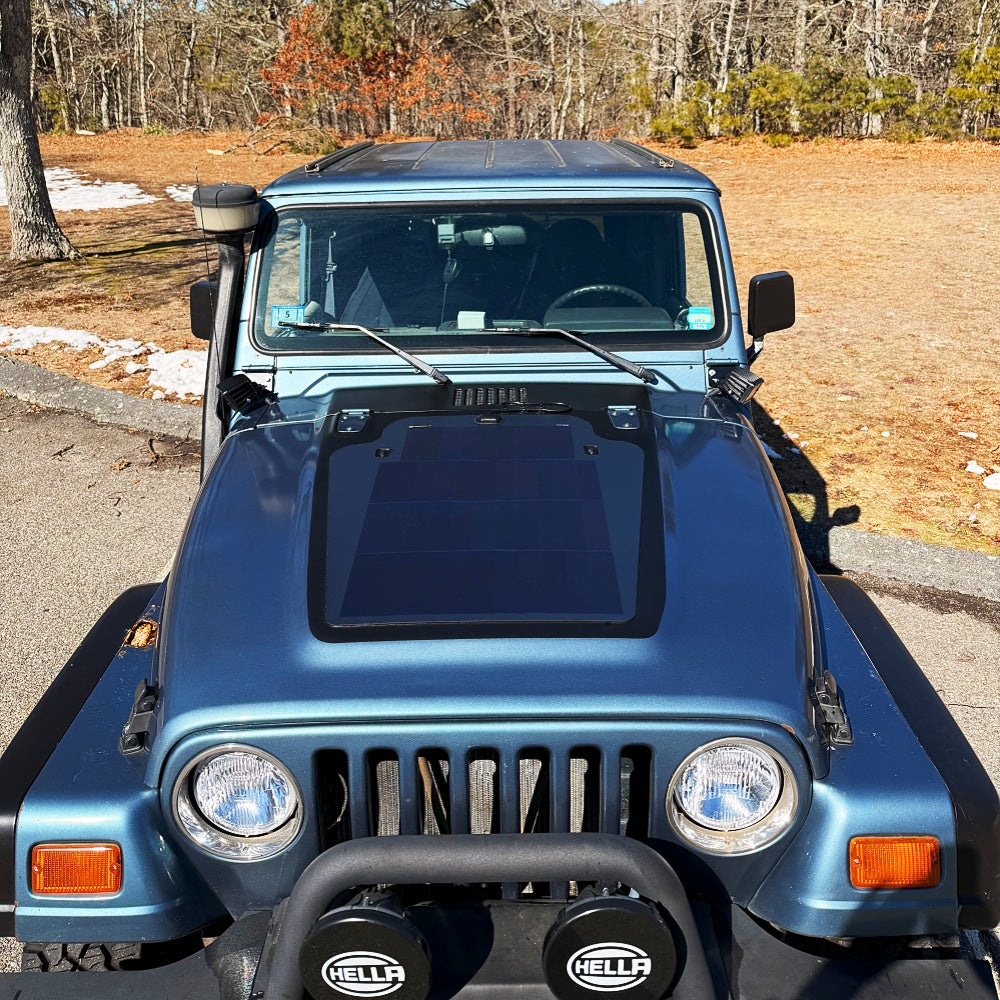 Jeep_Wrangler_TJ_Lensun_82W_Hood_Flexible_Solar_Panel