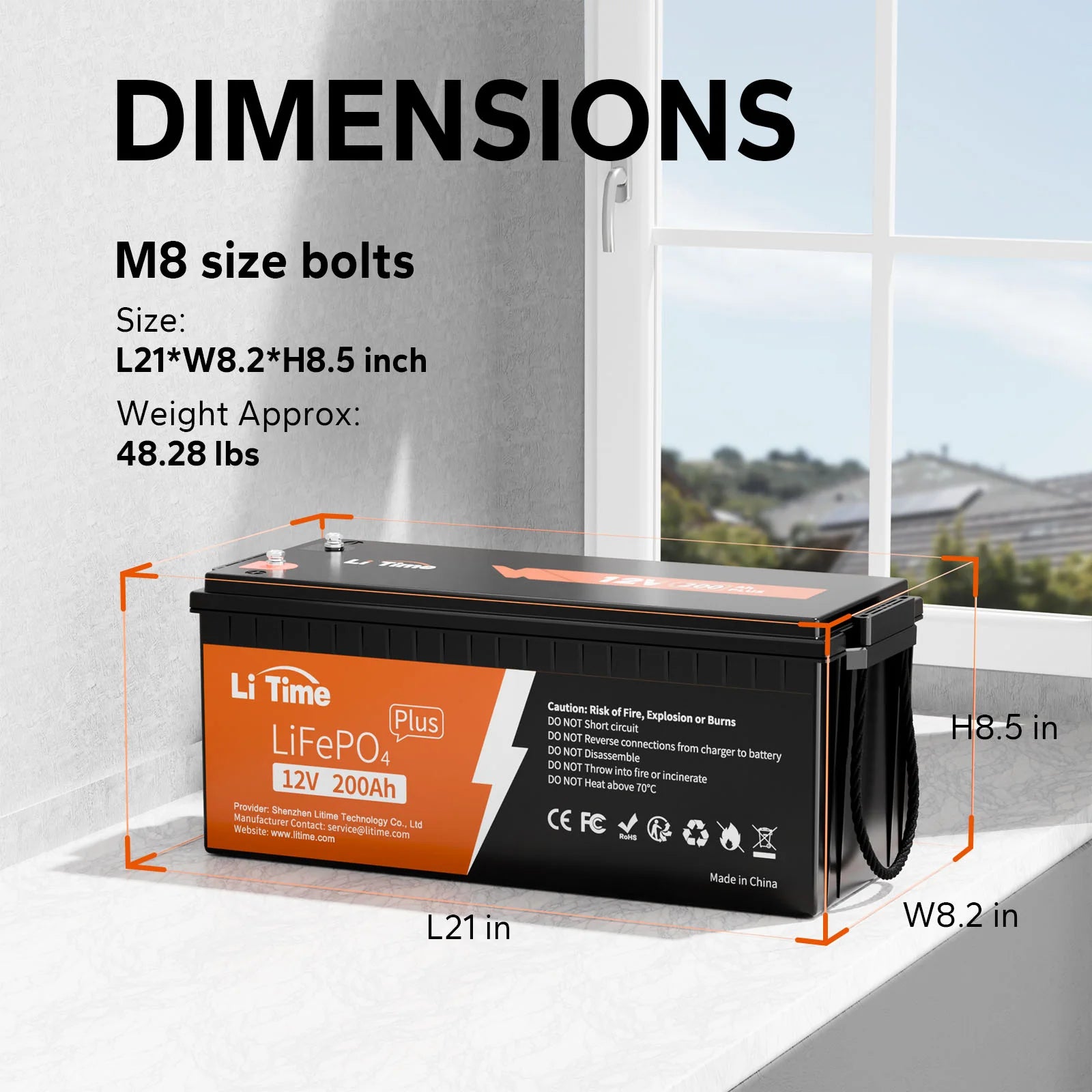 LiTime battery with dimensions and specifications 