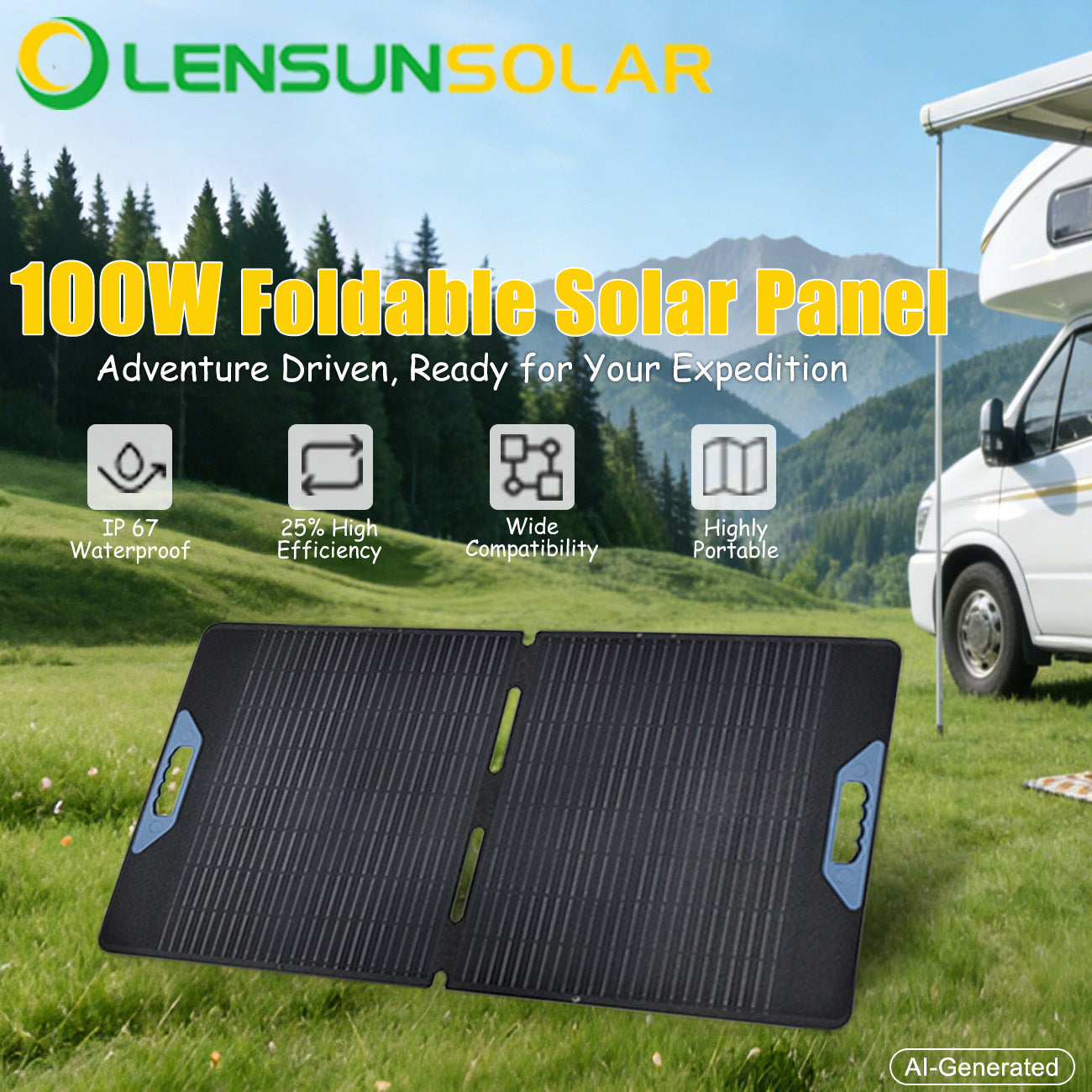 Lensun-100W-12V-Waterproof-Foldable-Solar-Panel-5