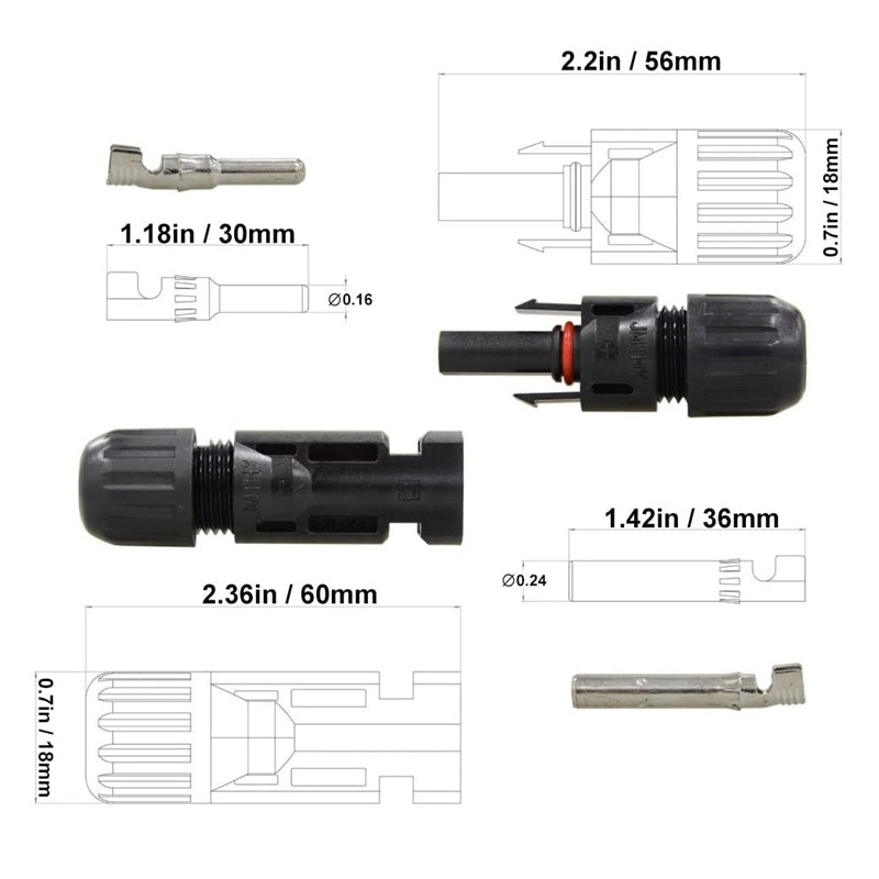 Lensun 10 Pairs of Female & Male Solar Panel Connectors