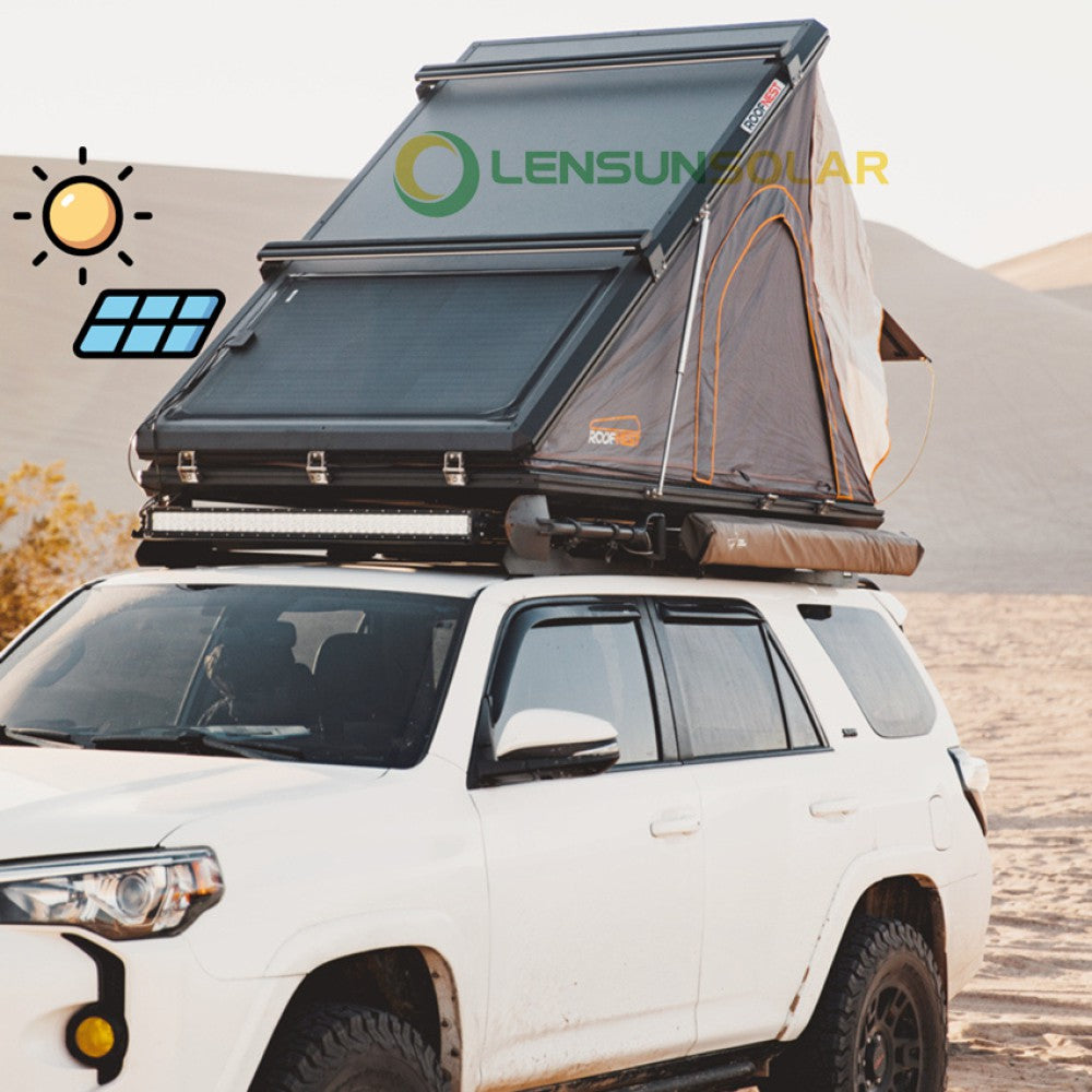 LensunSolar 150W 12V Flexible Solar Panel Installed on Roof Tent