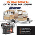 Solar-powered camper with a battery pack and text about LiTime 12v 100Ah deep cycle credentials.