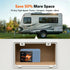 Camper with a battery storage compartment highlighted, promoting space-saving solution.