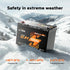 Battery in the snow with temperature range indicators and 'Safety in extreme weather' text.