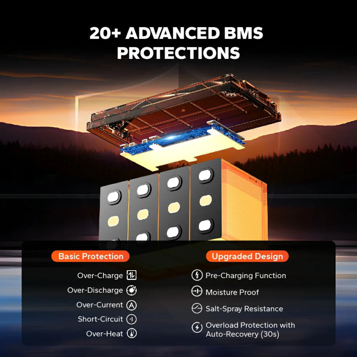 Integrated self-heating feature on LiTime 12V 100Ah LiFePO4 lithium battery with advanced bms protection.