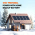 House with solar panels and home backup battery system in a snowy landscape