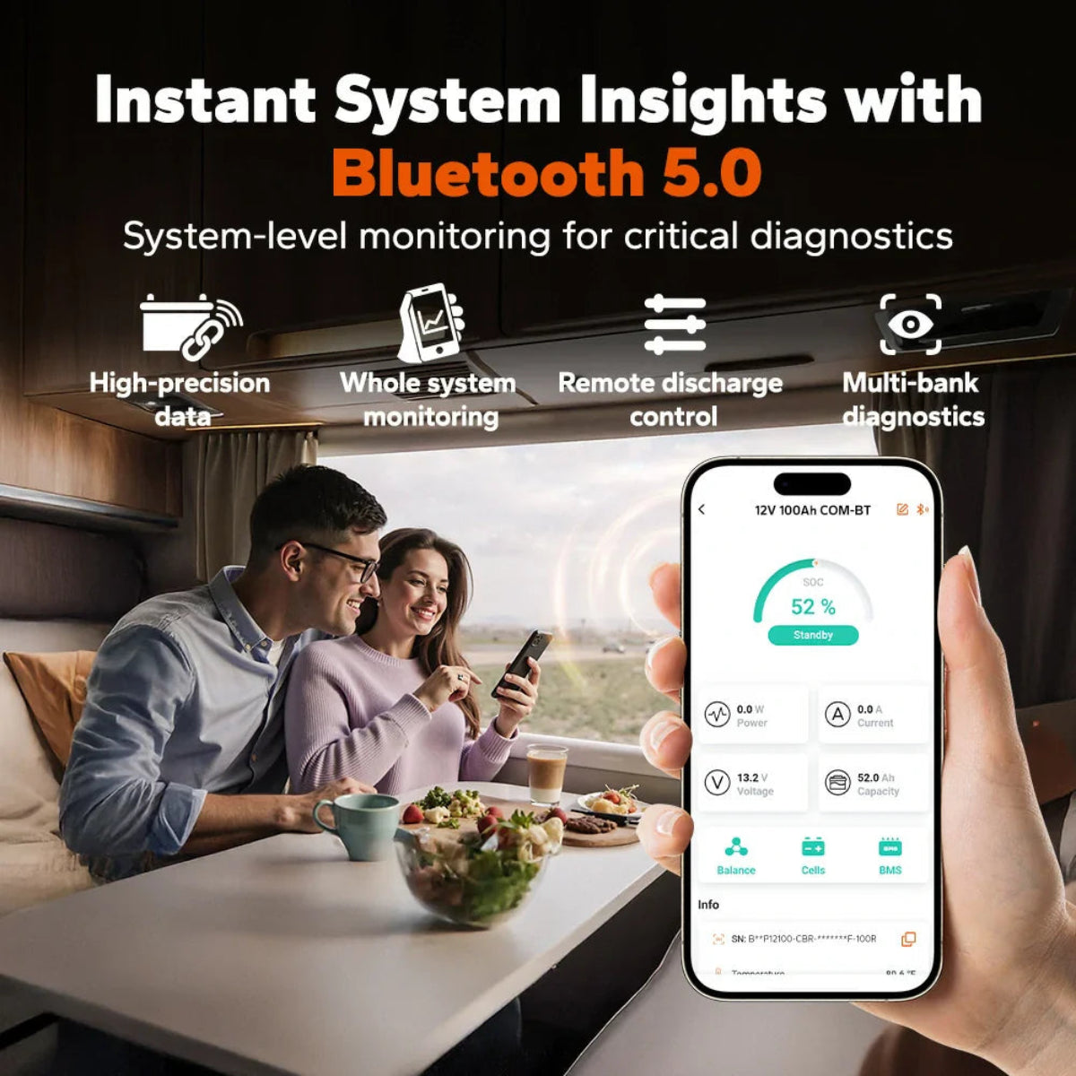 Instant battery system insights with bluetooth.