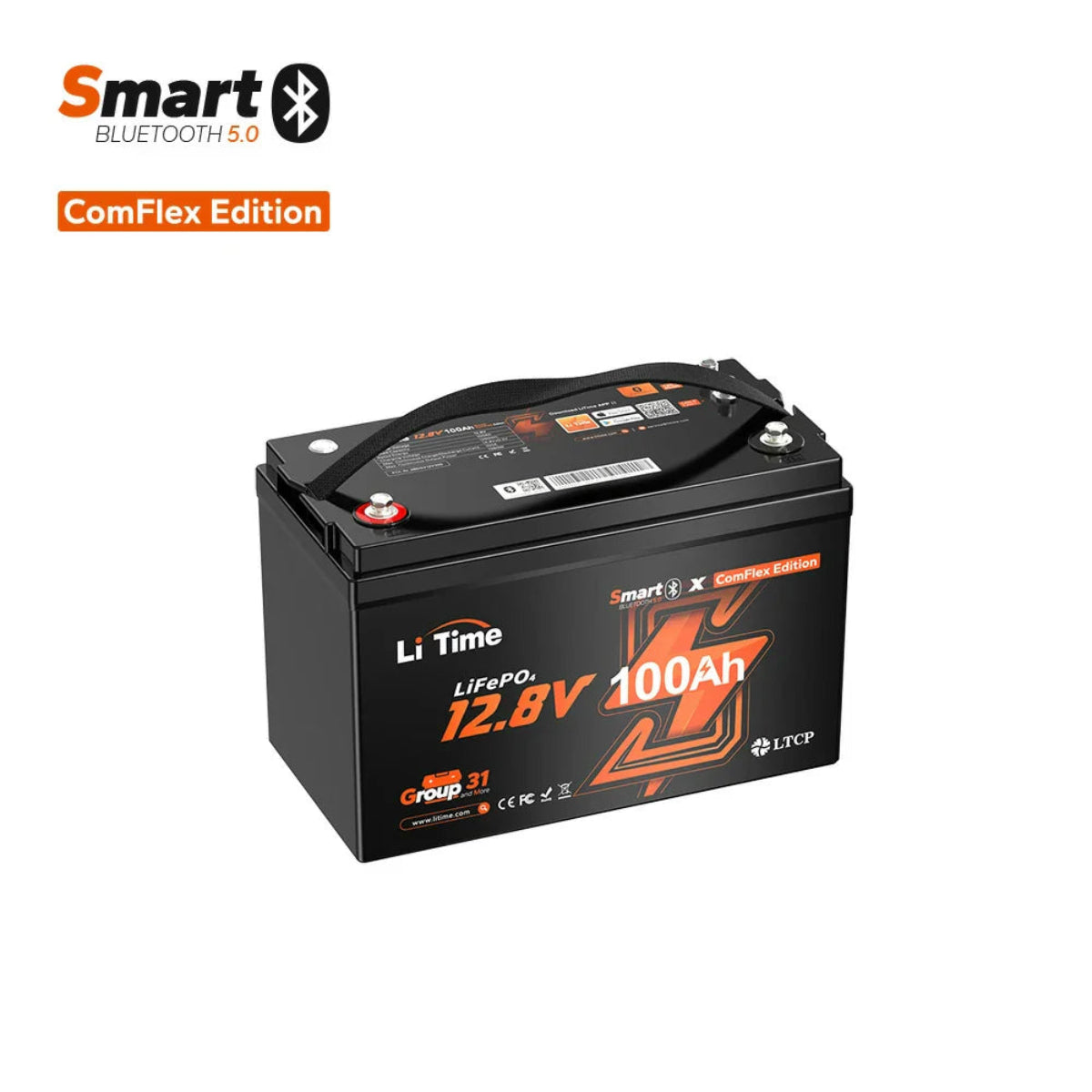 LiTime 12V 100Ah Smart ComFlex LiFePO4 lithium battery for camper van power systems