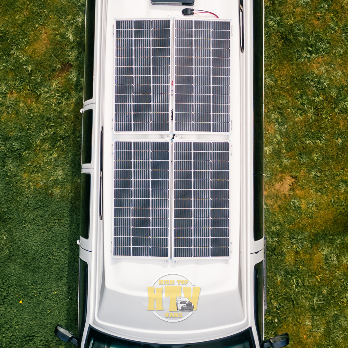 Solar panels on the roof of a High Top Van.