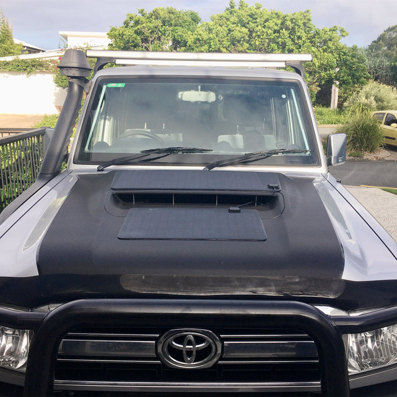 Toyota LandCruiser 70 Series (VDJ78 & VDJ79) Lensun 65W Hood Flexible Solar Panel-2