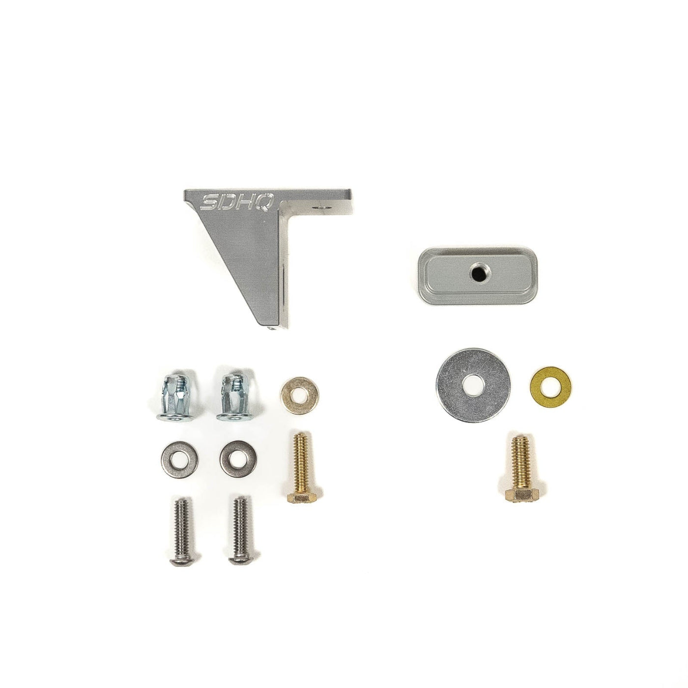 22-25 Toyota Tundra SDHQ Built Billet Chase Light Mounting Kit display of included parts and hardware