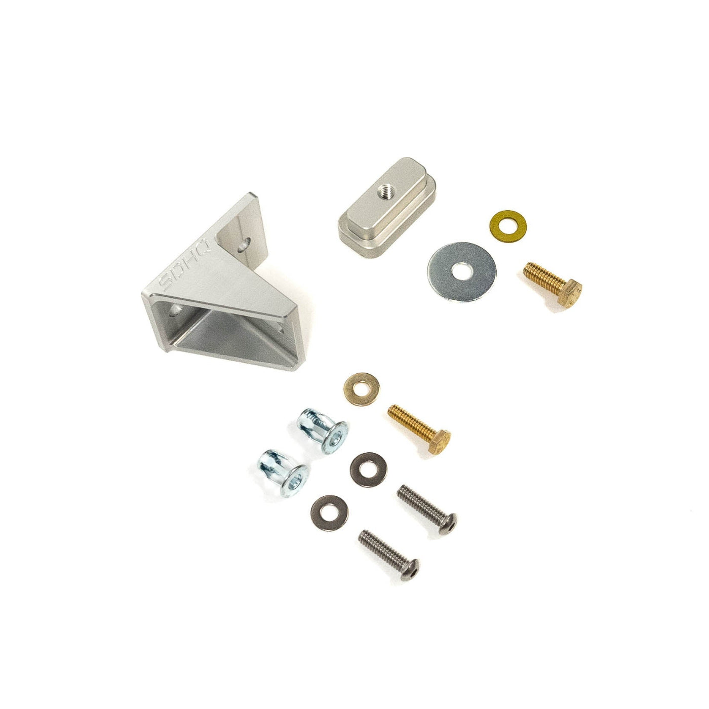 22-25 Toyota Tundra SDHQ Built Billet Chase Light Mounting Kit display of included parts and hardware