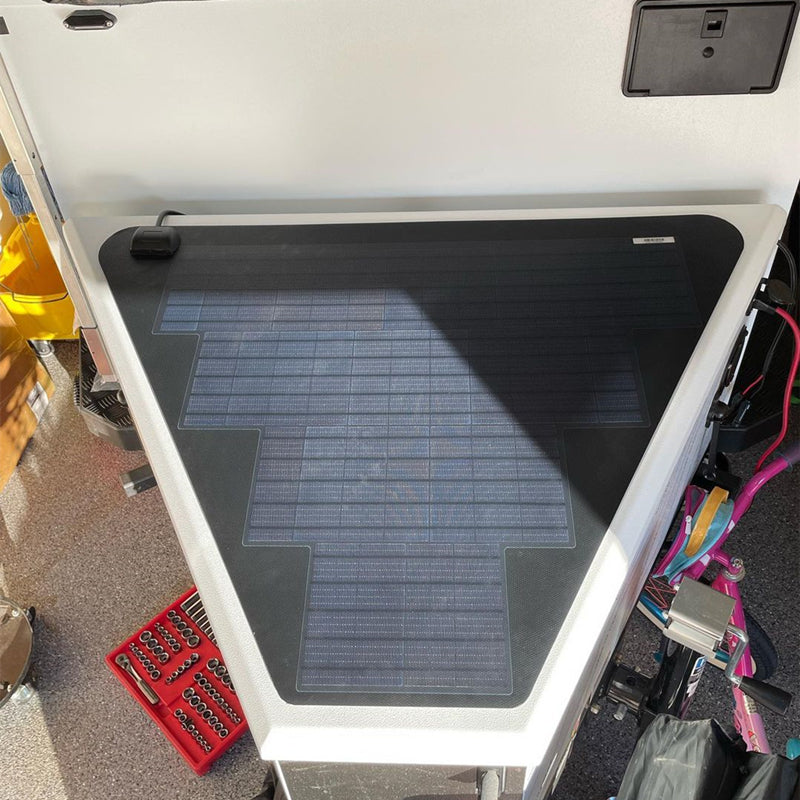 TurtleBack Expedition Trailers Storage Box LensunSolar 62W 12V Flexible Solar Panel