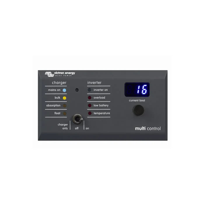 Victron Digital Multi Control 200A remote control panel for MultiPlus and Quattro inverter chargers on white background
