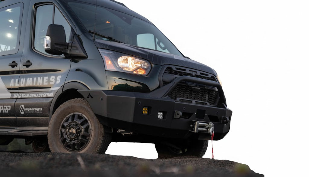 Installed Aluminess winch bumper on a Ford Transit for overland use