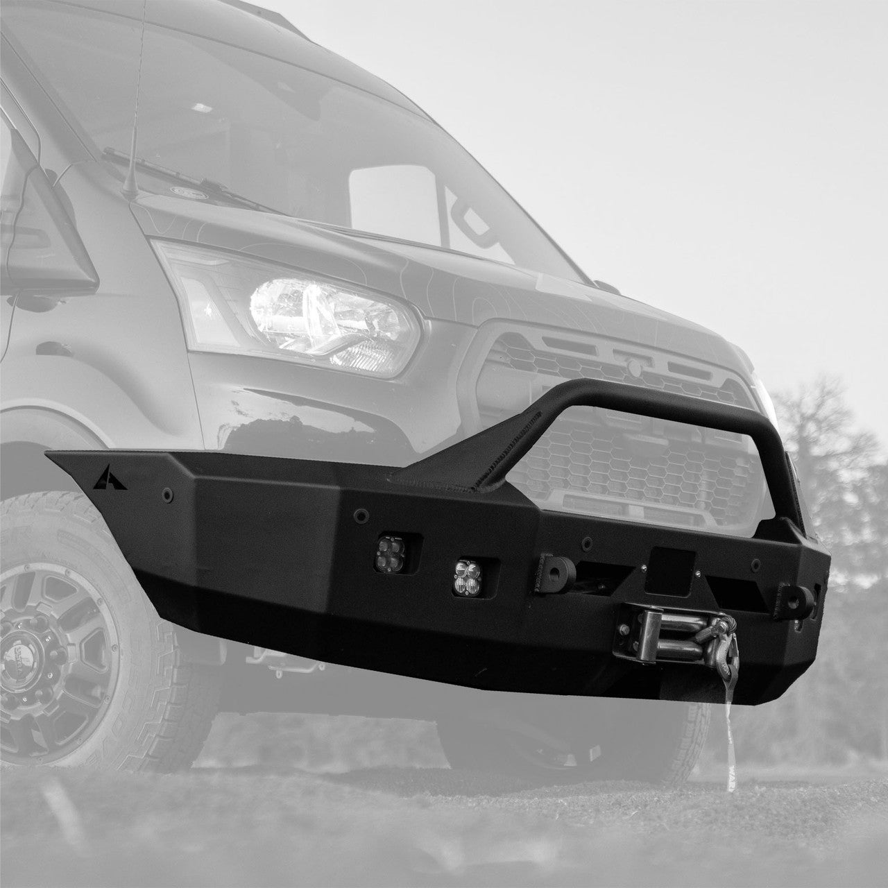 Winch-ready aluminum front bumper by Aluminess for Ford Transit