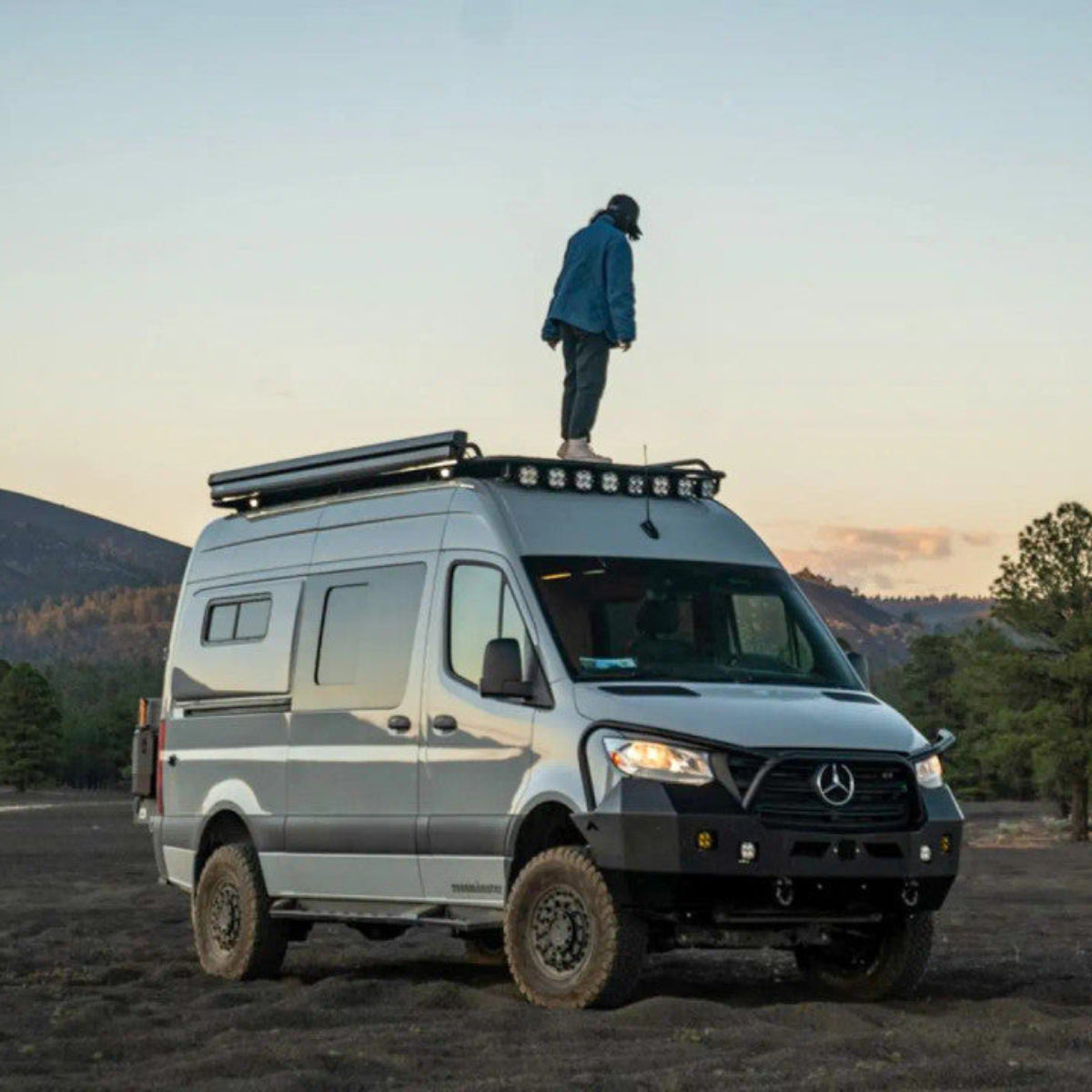 Aluminess front winch bumper and brush guard lifestyle view