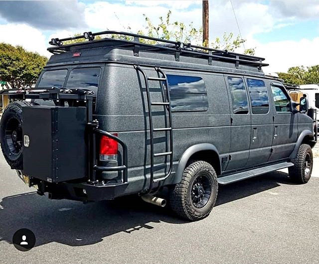 Rear bumper storage box mounted on Aluminess bumper for Ford E-Series vans