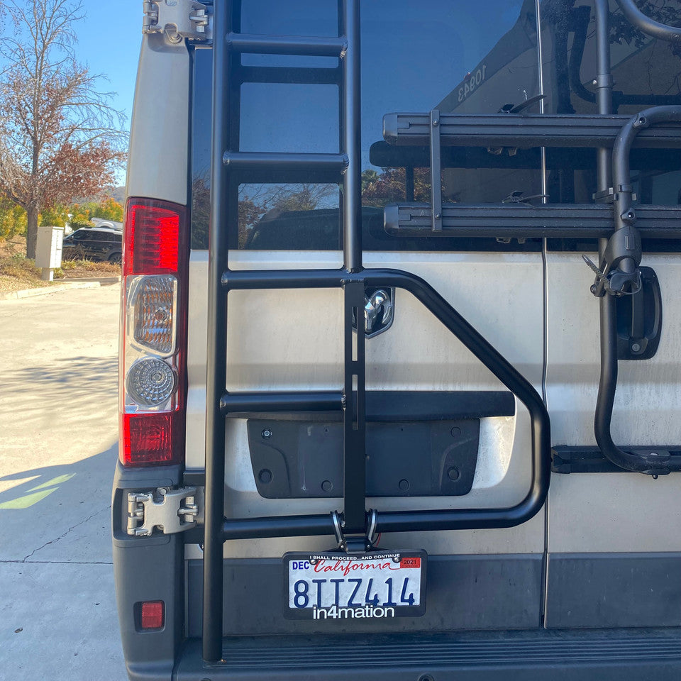 Non-slip ladder rungs on Aluminess ProMaster rear ladder