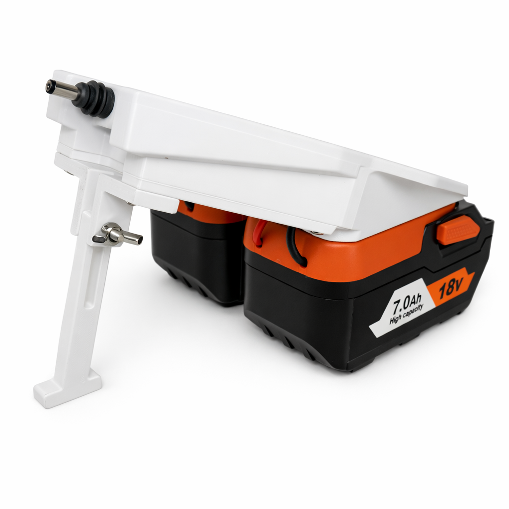 Rear view of Ridgid 18V battery connection on Starlink Mini power adapter