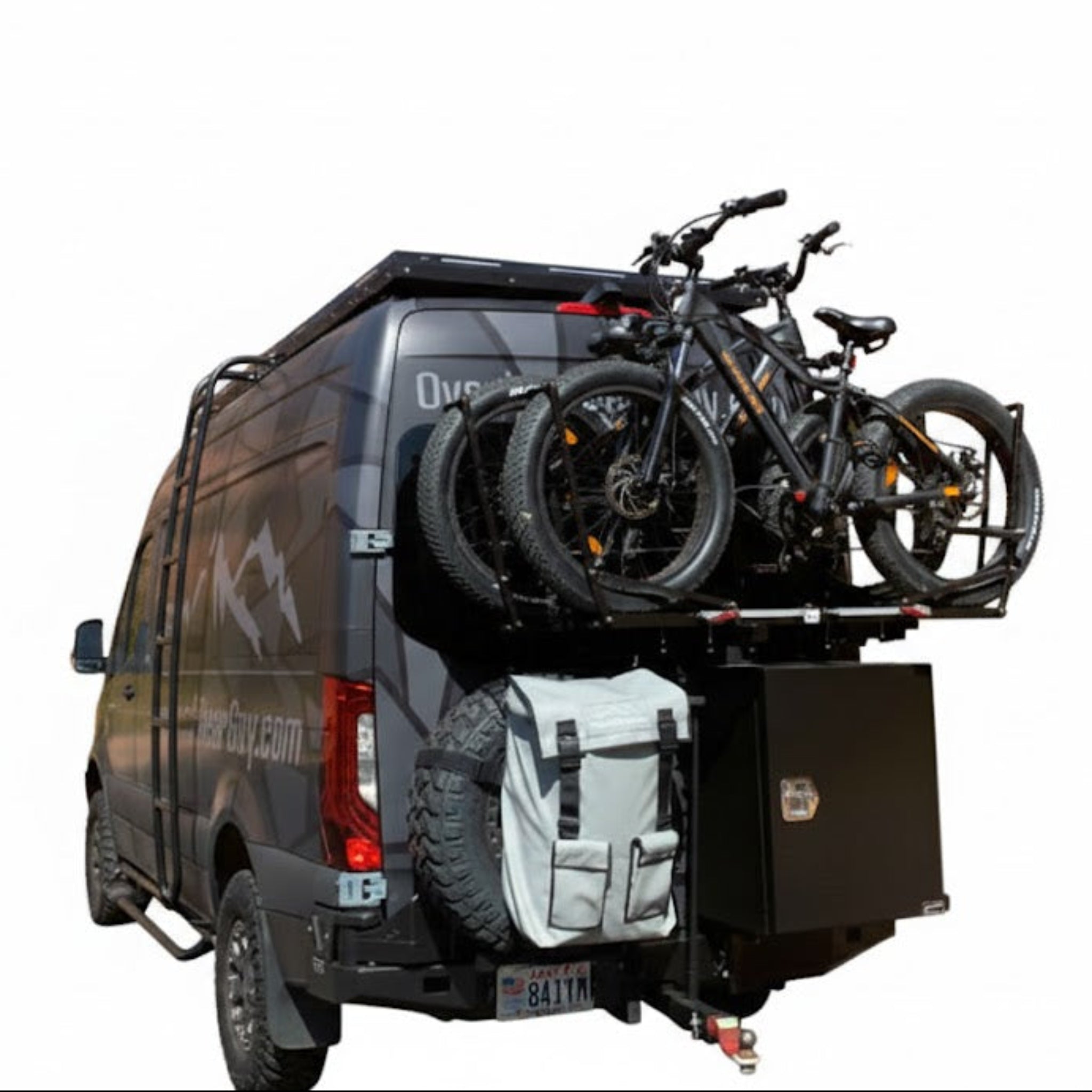 Bike rack mounted to rear bumper on Sprinter van
