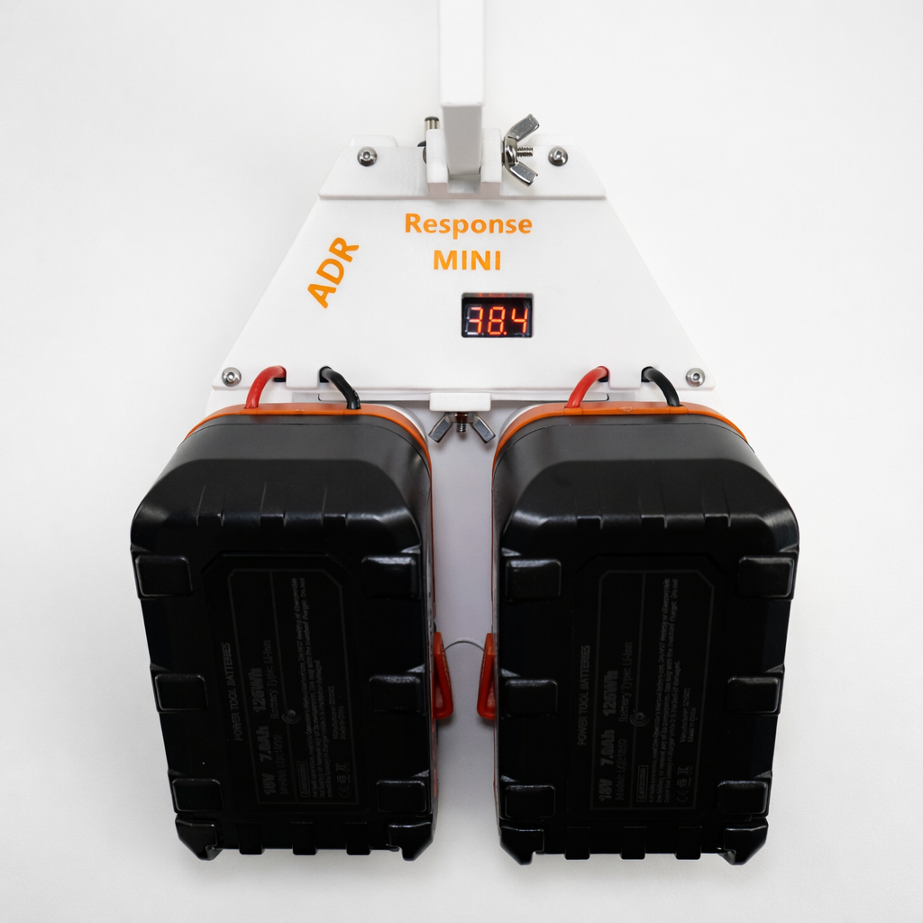 Close-up of Ridgid 18V battery interface on Starlink Mini power adapter