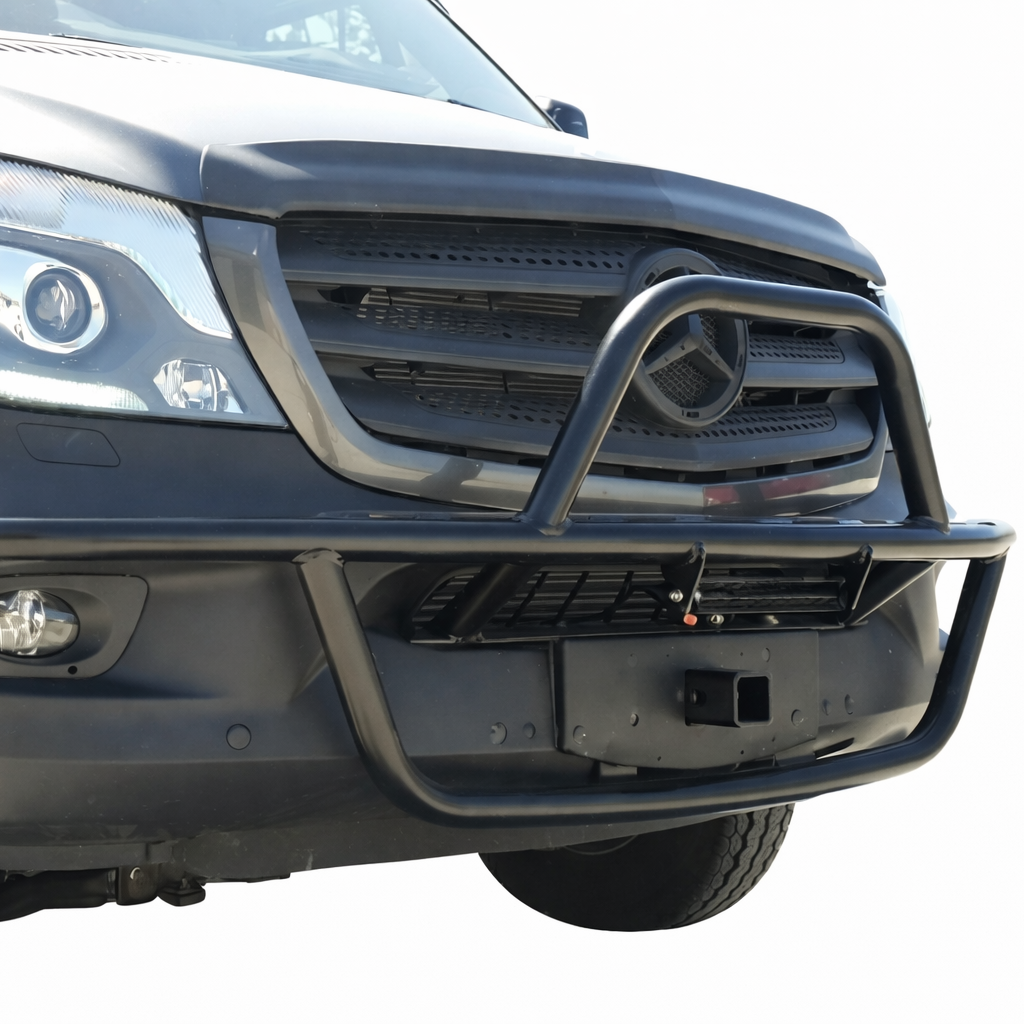 Aluminum front receiver mounted to Sprinter front end