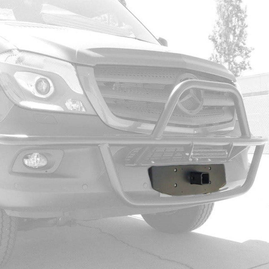 Front receiver hitch installed on Mercedes Dodge Sprinter van