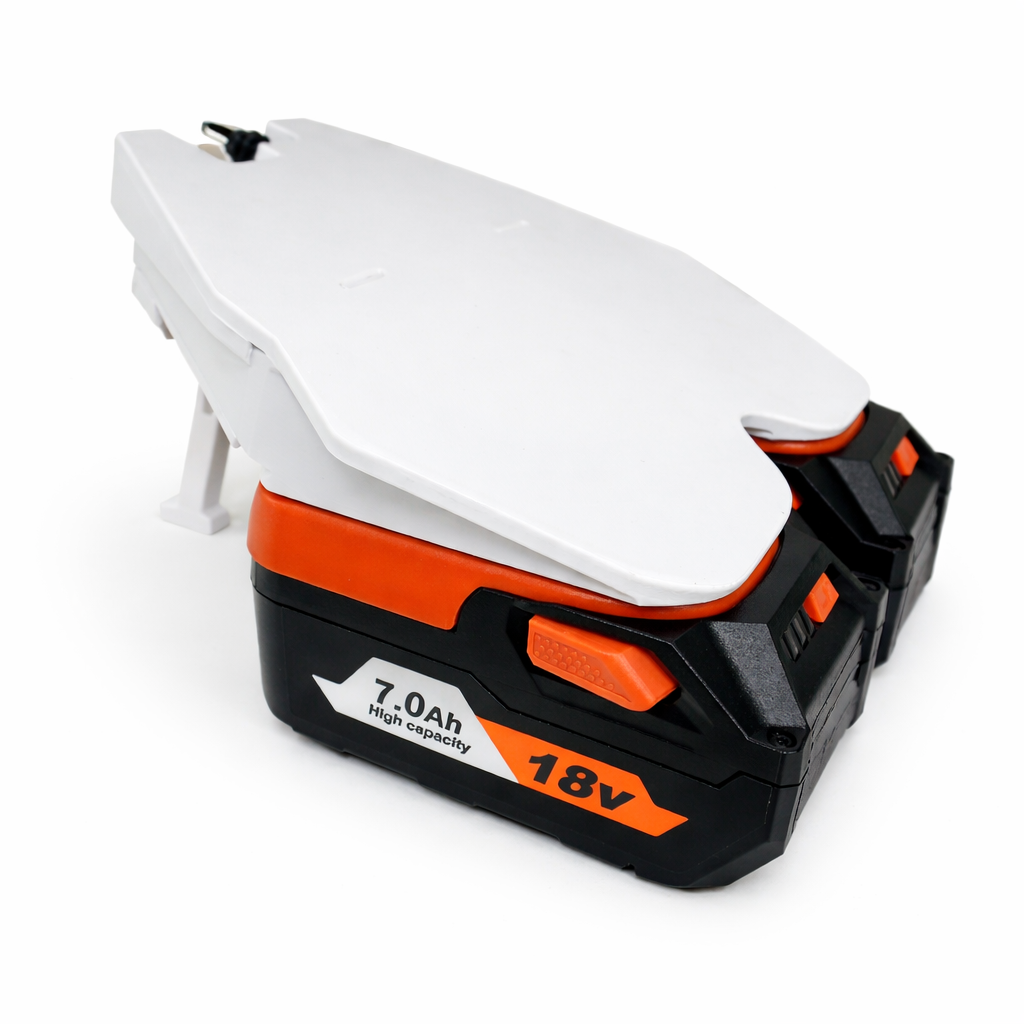 Side profile of Starlink Mini Ridgid battery adapter showing low profile design
